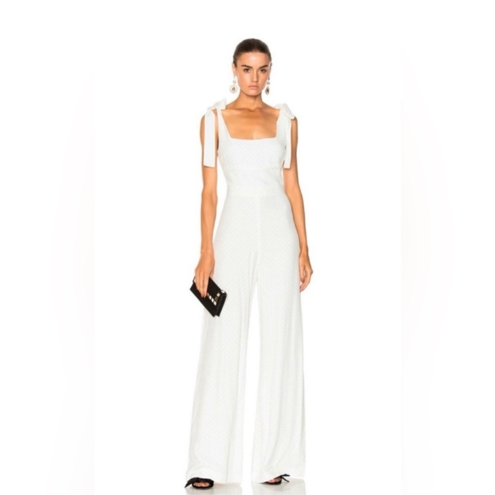 Alexis Lincoln Bow Sleeveless Jumpsuit White with Black Polka Dot Size medium